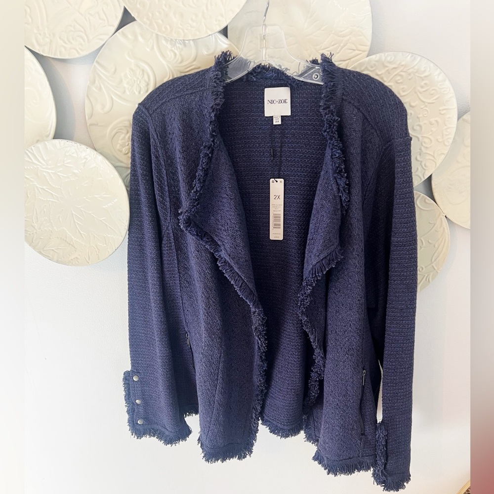 Nic + Zoe Sz 2X NWT Navy Fringe Jacket - Picture 4 of 7
